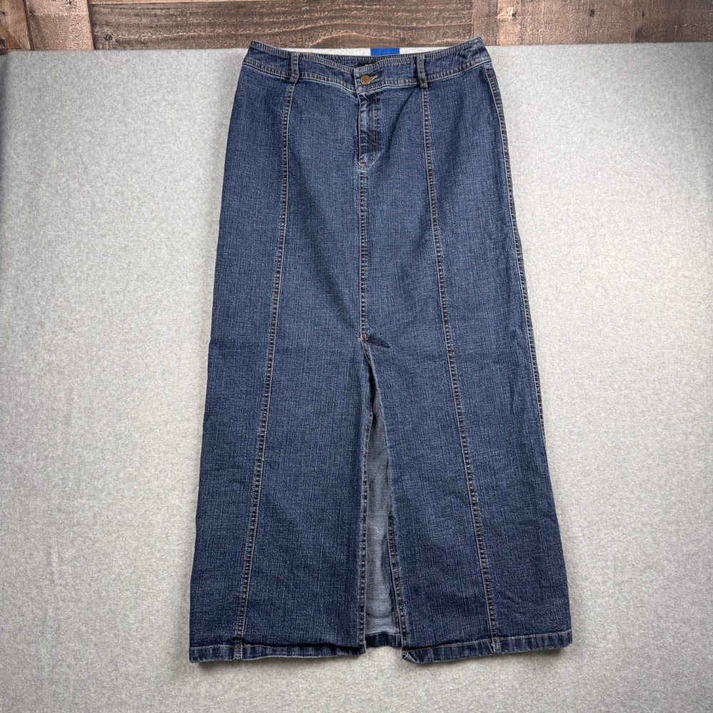 Vintage Y2K Skirt Denim Maxi Womens 10 Dark Wash Tribal Front Slit Long Skirt